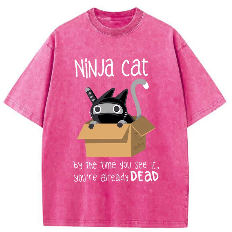 Ninja Cat Japanese Washed T-Shirt