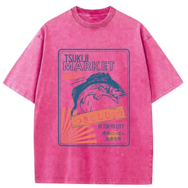 Tsukiji Fish Market Tokyo Japan Washed T-Shirt