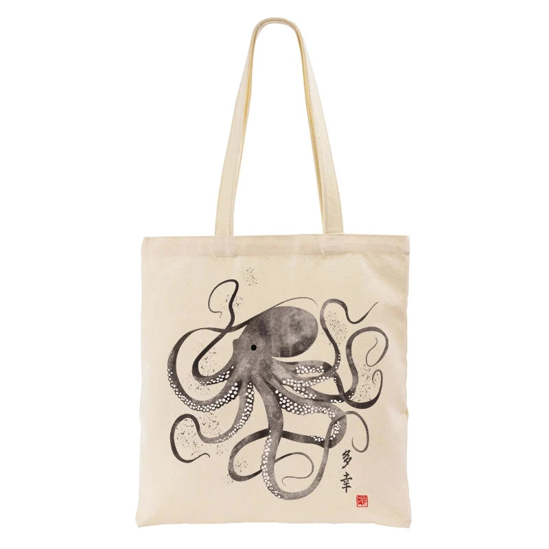 Octopus Japanese Calligraphy Tote Bag