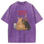Stoked Meow Smoking Cat Washed T-Shirt