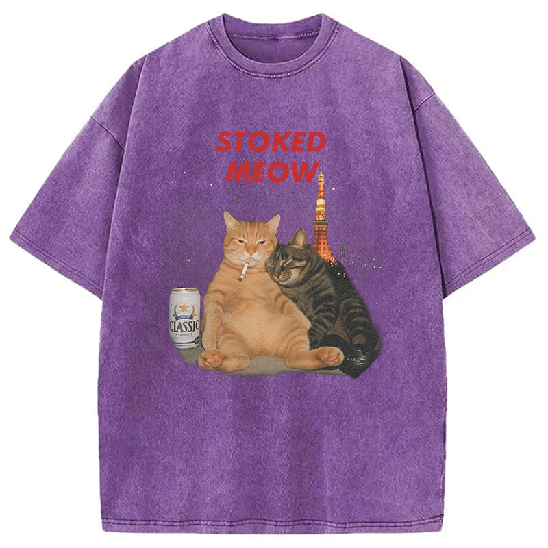 Stoked Meow Smoking Cat Washed T-Shirt