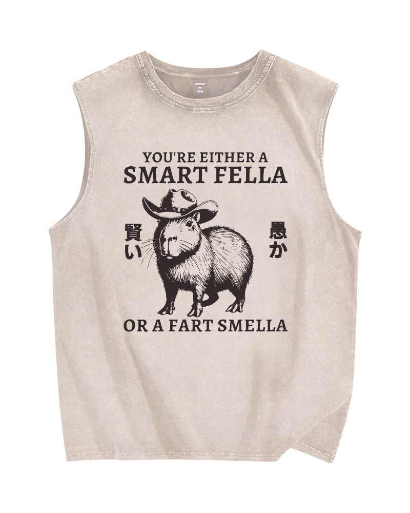 Smart Capybara Vintage Distressed Washed Tank Top