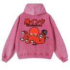 Black Ink Coffee Octopus Vintage Washed Cotton Back Art Hoodie