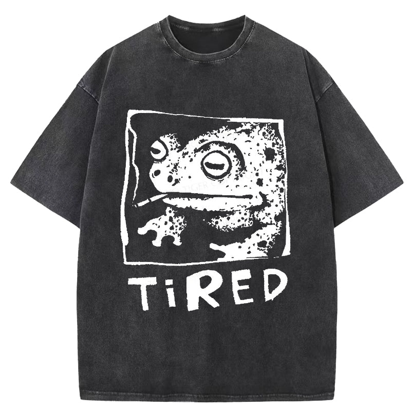 Tired Frog Funny Washed T-Shirt