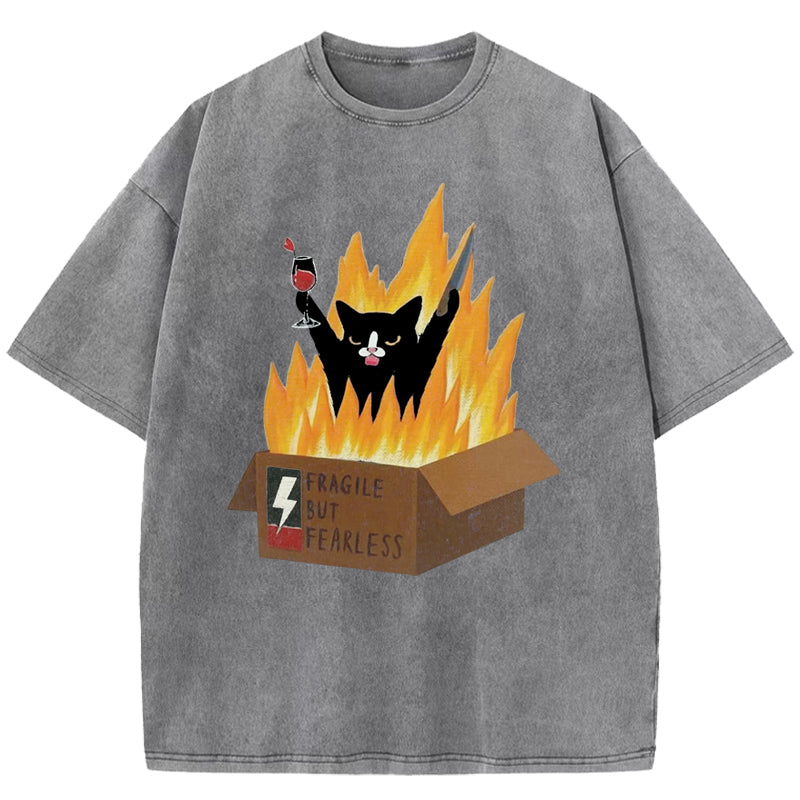 Fragile But Fraeless Cat Washed T-Shirt