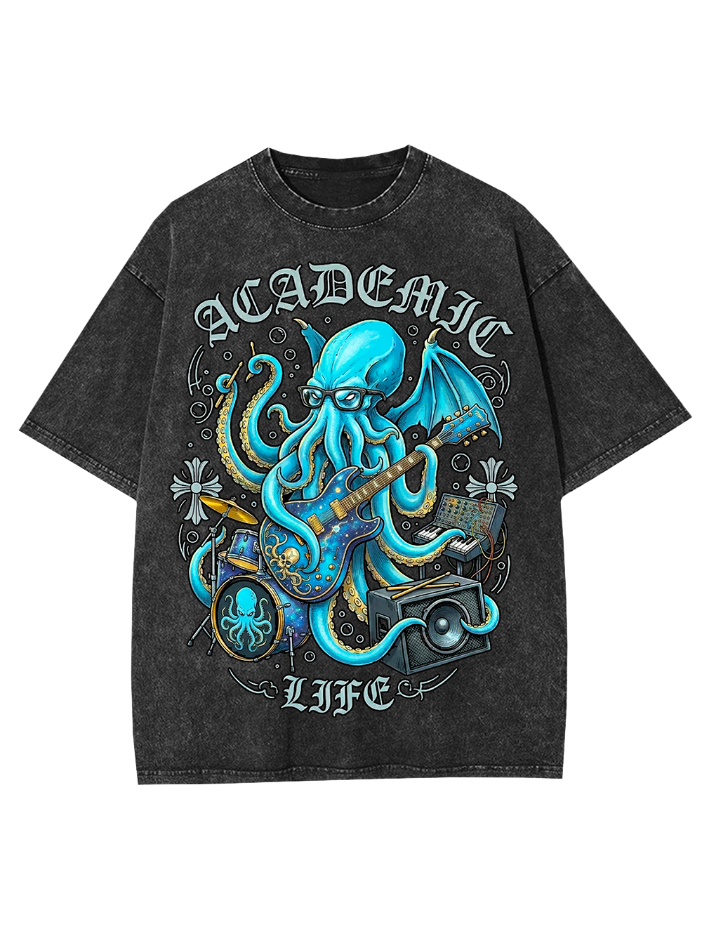 Unisex Nerdcore Kraken Printed Washed Tee
