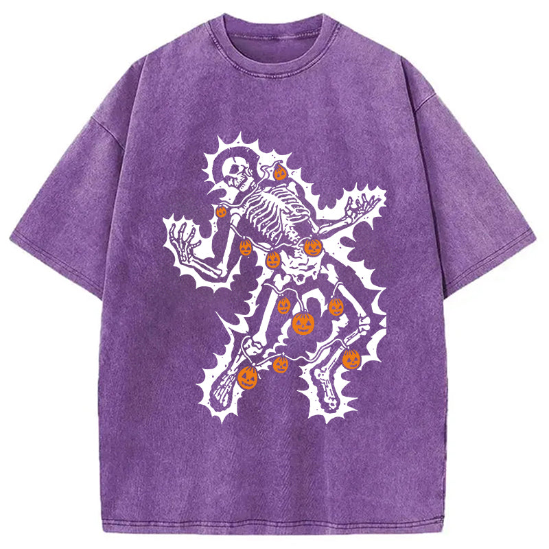 Electrocuted Skeleton Halloween Washed T-Shirt