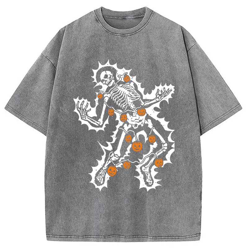 Electrocuted Skeleton Halloween Washed T-Shirt