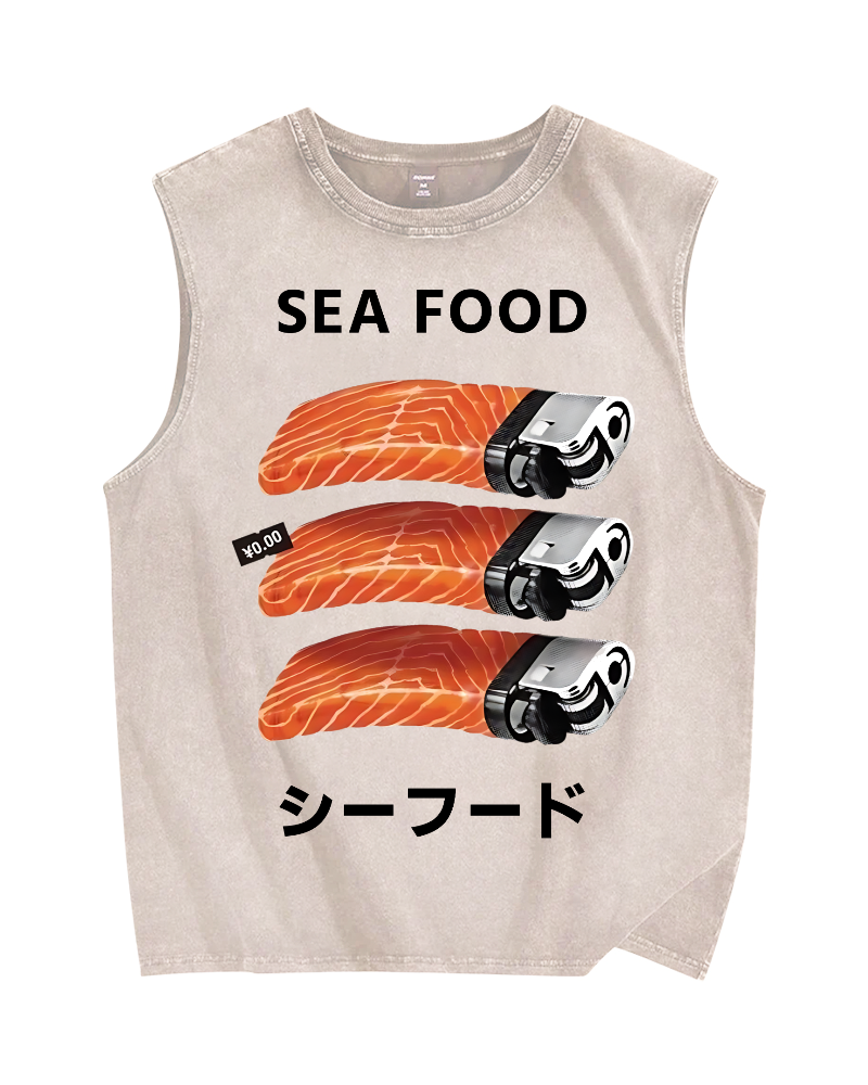 Sea Food Vintage Distressed Washed Tank Top