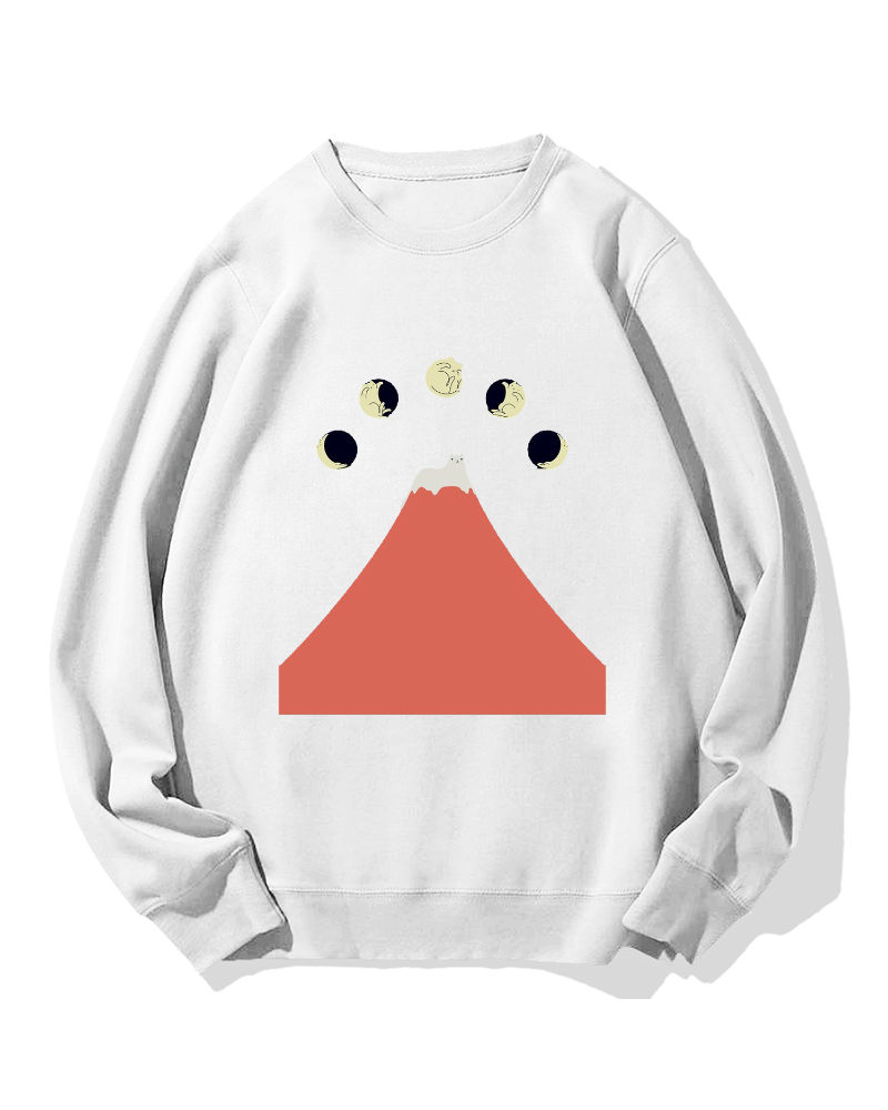 Fuji Mountain Cat Moon Cotton Sweatshirt