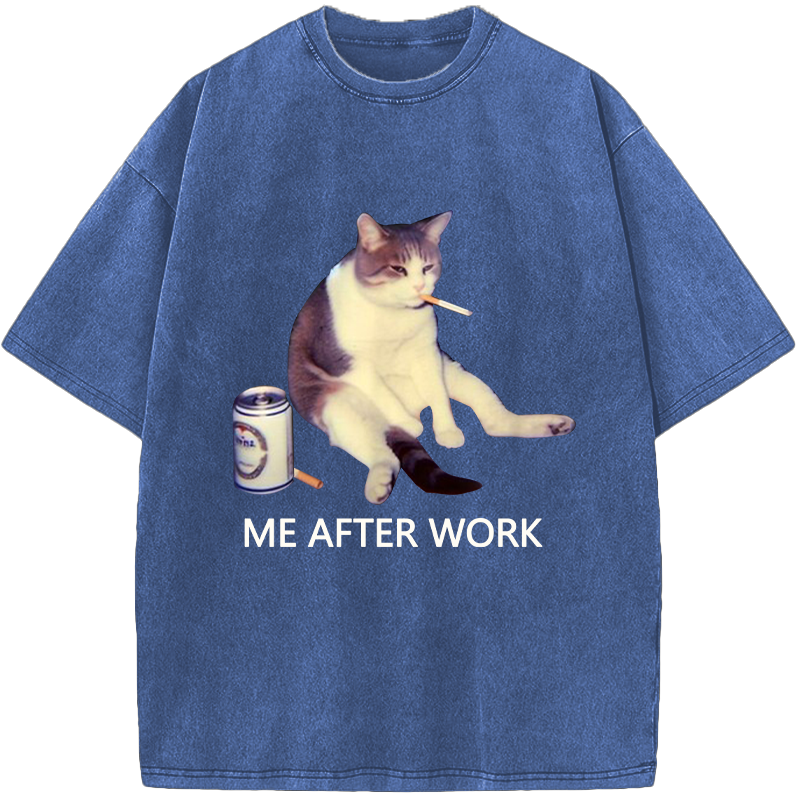 ME AFTER WORK Exhausted Cat Vintage Washed T-Shirt