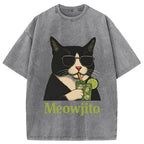 Cow Cat Meowjito Washed T-Shirt