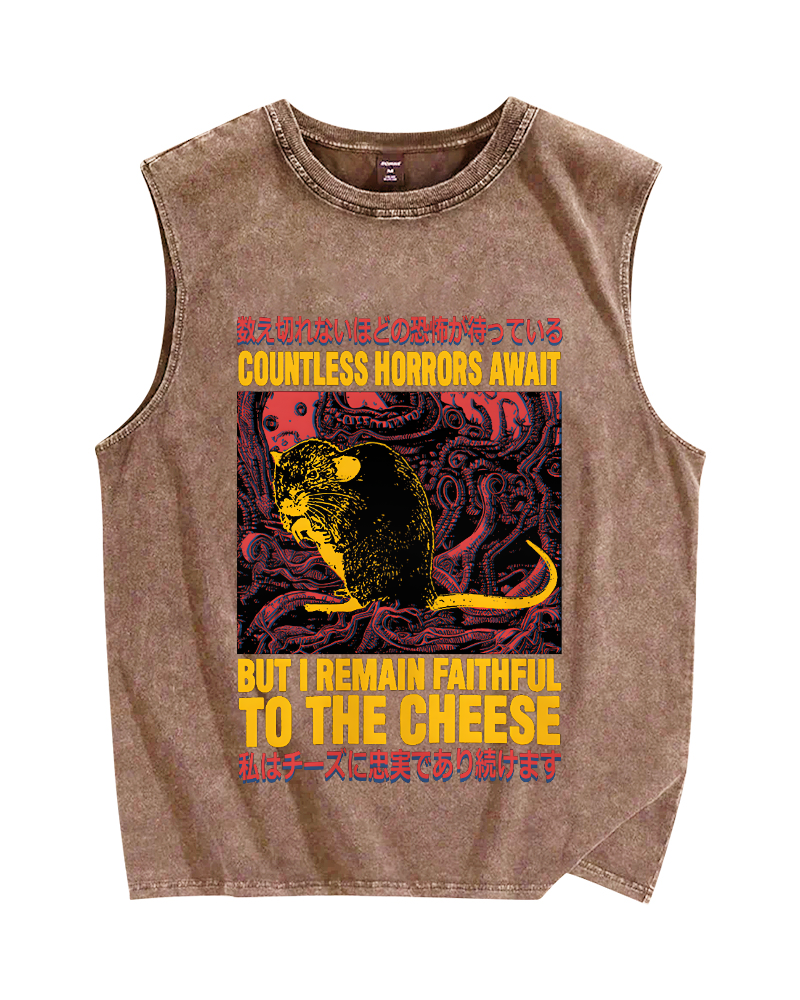Cheese Mouse Vintage Distressed Washed Tank Top