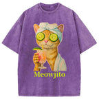Orange Cat Meowjito Washed T-Shirt