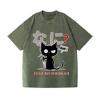 Cat Feed Me Vintage Wash Japanese Design T-Shirt