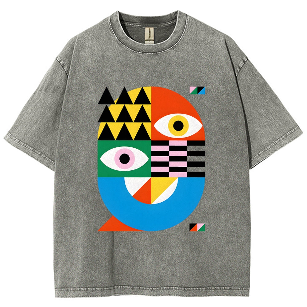 Unisex Bauhaus Art Eye Printed Washed Tee