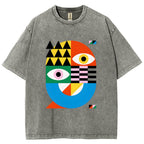 Unisex Bauhaus Art Eye Printed Washed Tee