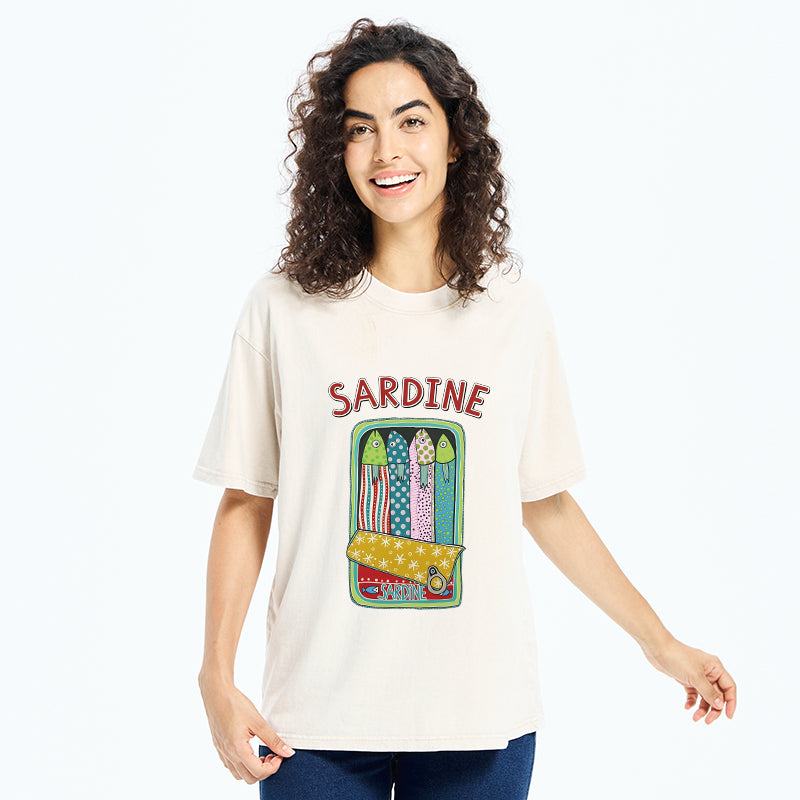 Unisex Colorful Sardines Washed T-Shirt