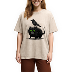 Crow And Black Cat Washed T-Shirt