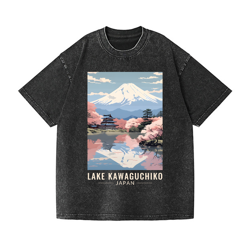 Lake Kawaguchiko Vintage Wash Japanese Design T-Shirt