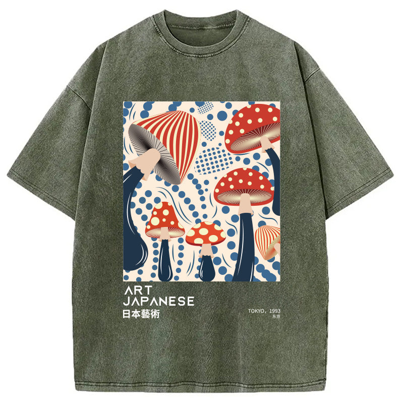 Japanese Art Dancing Mushroom Washed T-Shirt