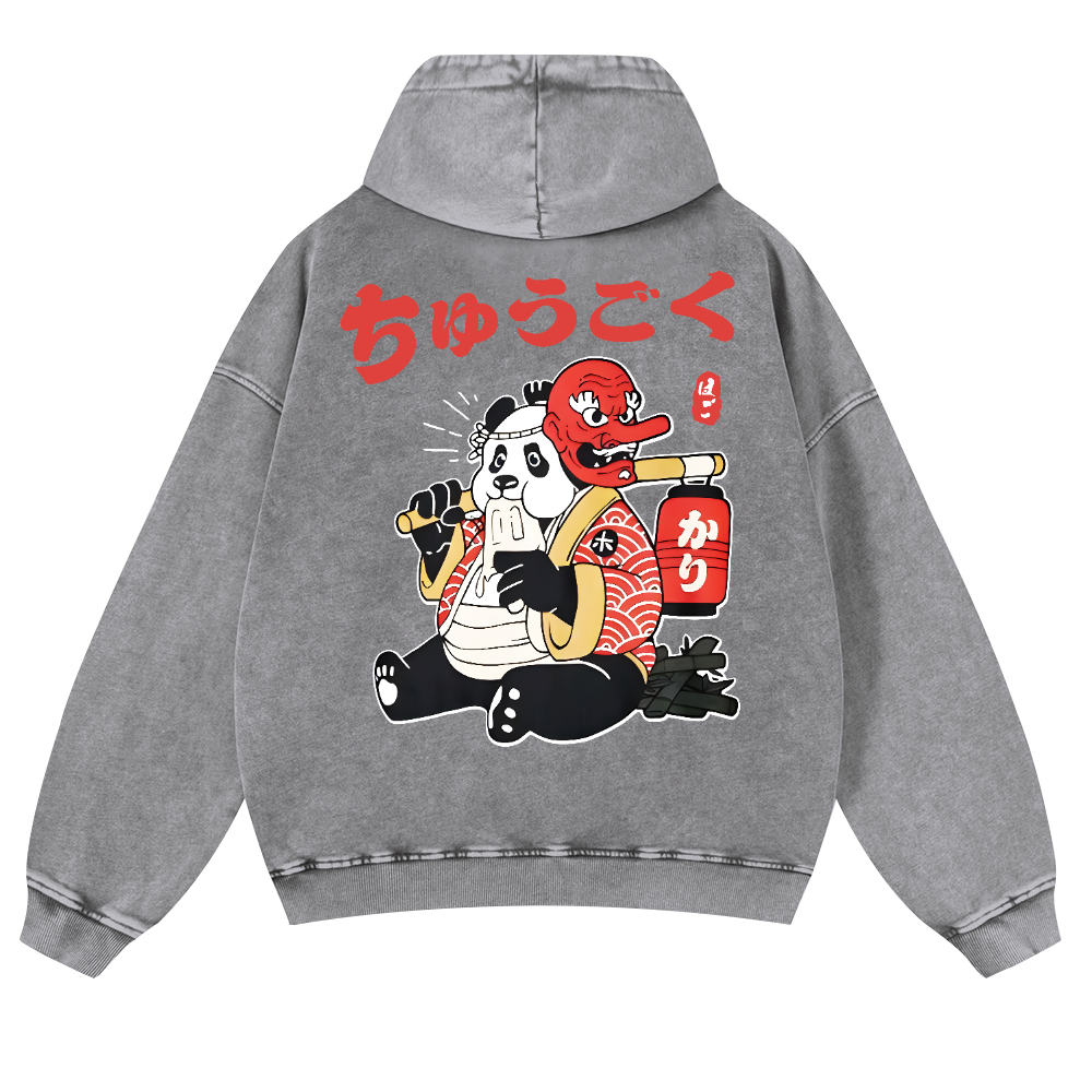 Panda Vintage Washed Cotton Back Art Hoodie