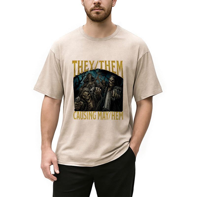 They Them Causing Mayhem Funny Washed T-Shirt