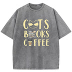 Cats&Books&Coffee Washed T-Shirt