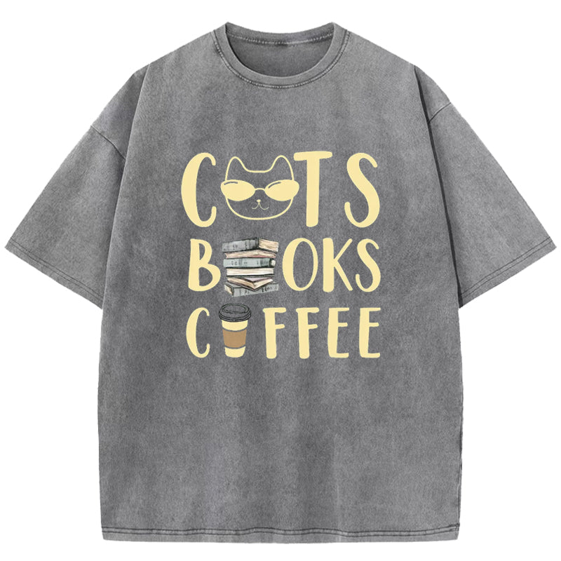 Cats&Books&Coffee Washed T-Shirt