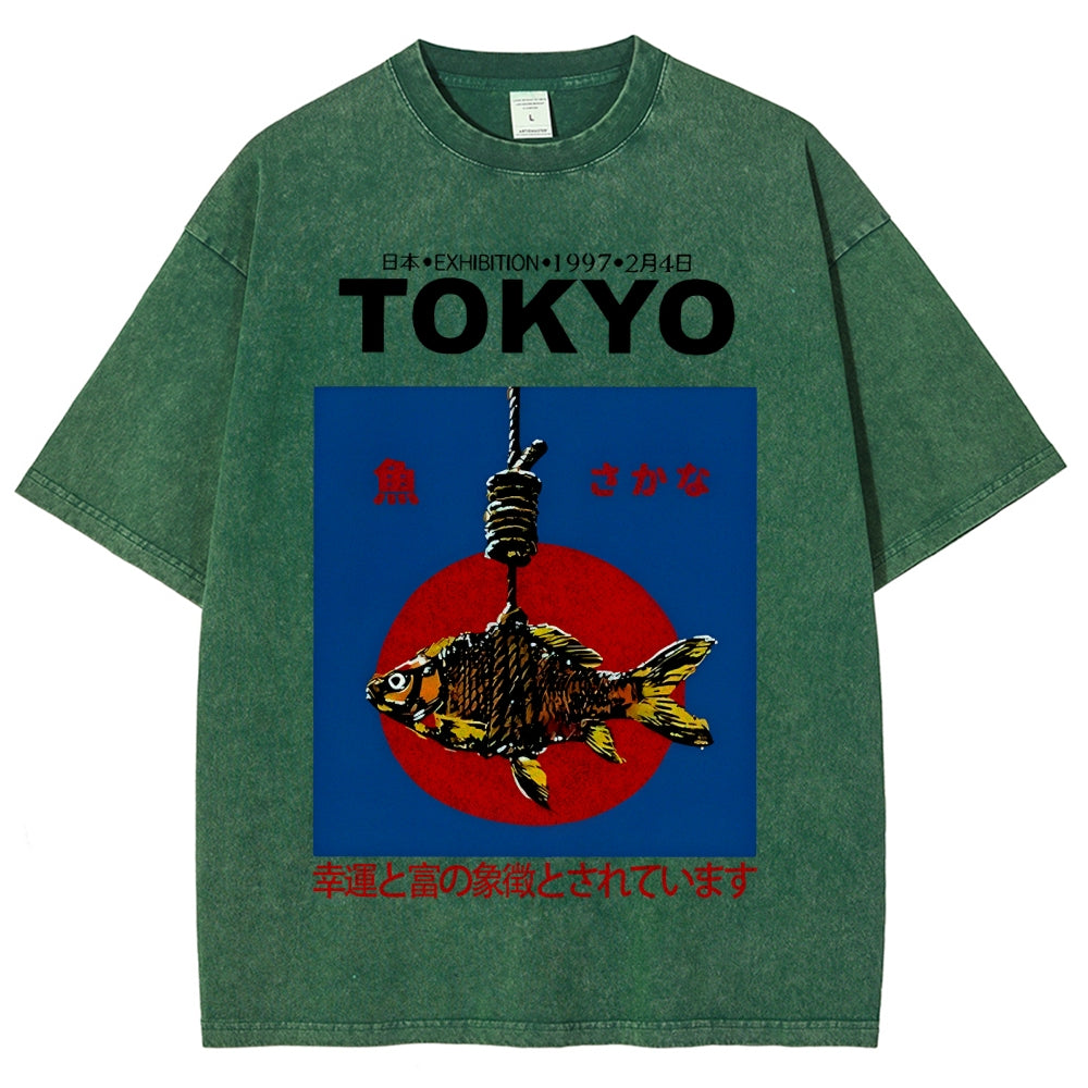 1997 Tokyo fish retro Japanese Vintage Washed T-shirt