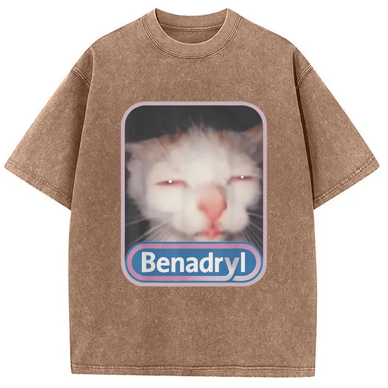 Benadryl Meme Cat Washed T-Shirt