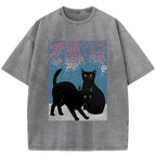 Black Cat Under The Sakura Washed T-Shirt