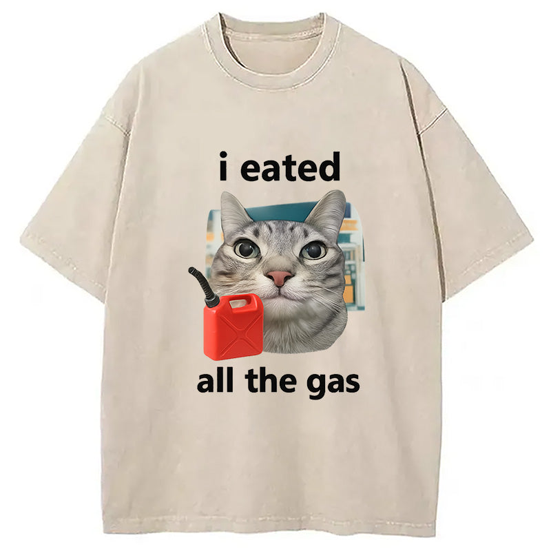 I Eated All The Gas Cat Funny Washed T-Shirt