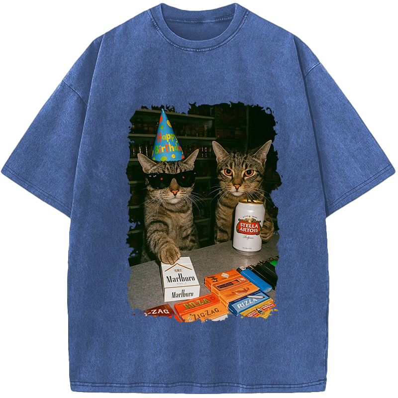 Unisex Cat Birthday Vibes: No Rules Vintage Washed T-Shirt
