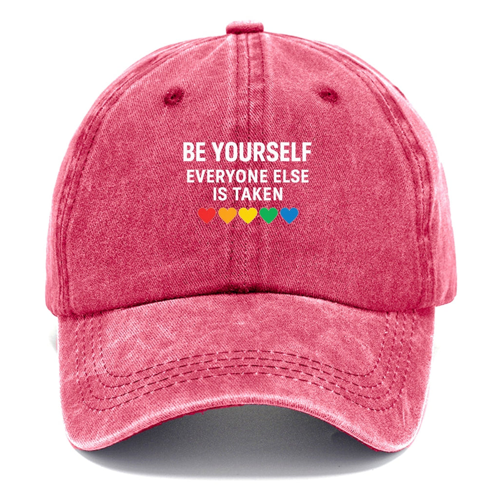 Inspirational Quote With Rainbow Hearts Washed Cap