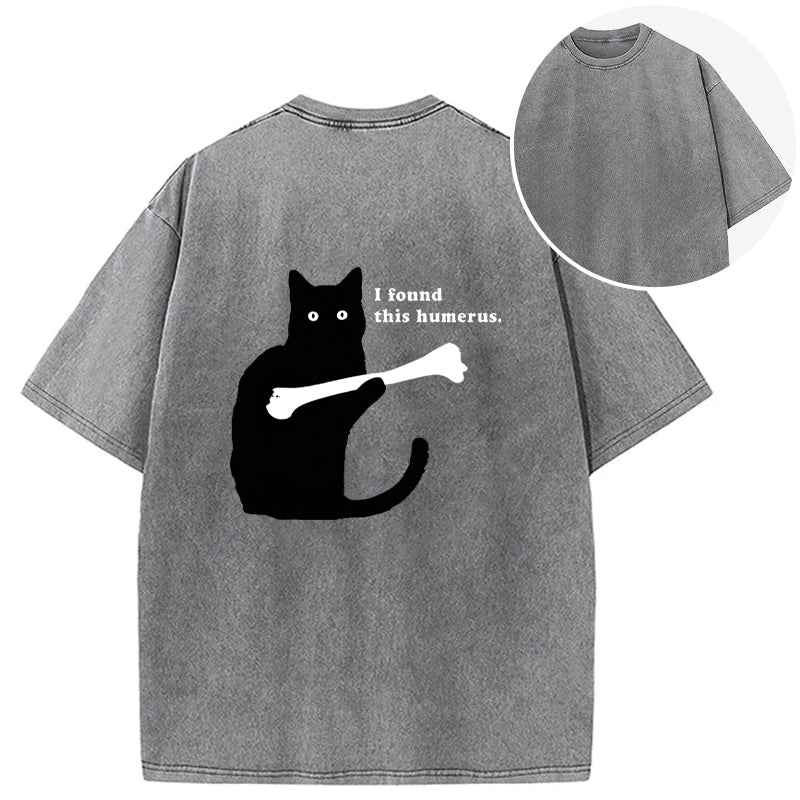 Cat Finds Human Bones Back Washed T-Shirt