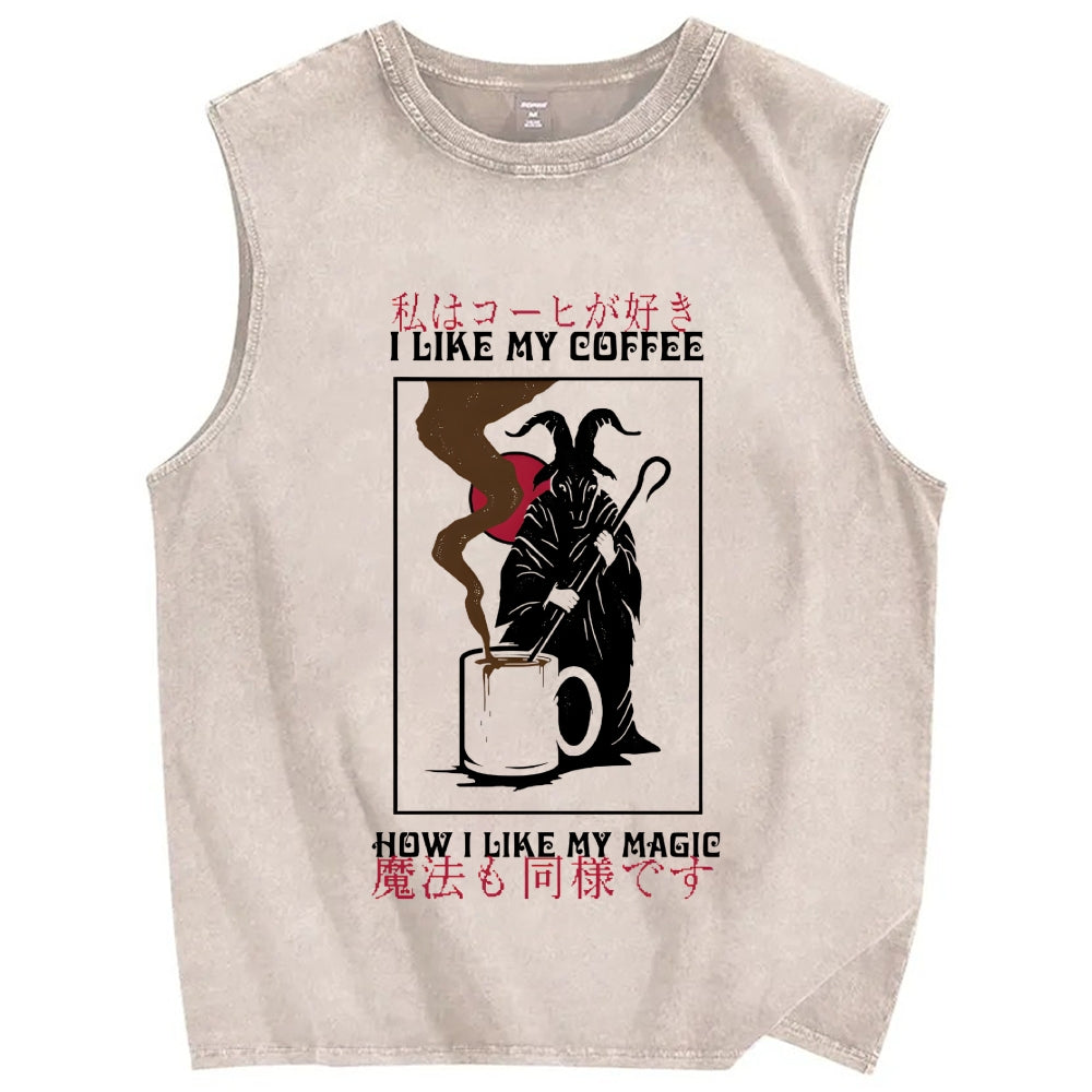 I Like My Coffe How I Like My Magic Vintage Distressed Washed Tank Top