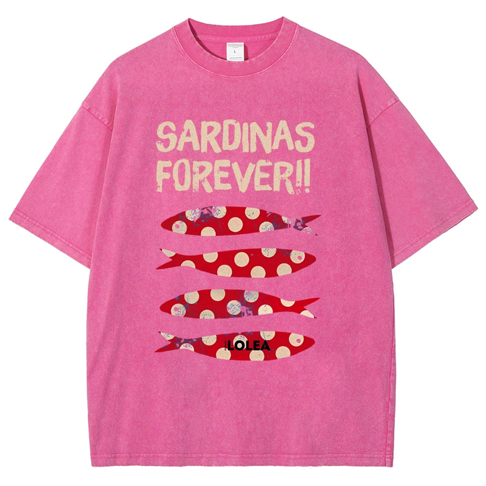 Polka Dot Fish Washed Vintage Short Sleeves T-Shirt