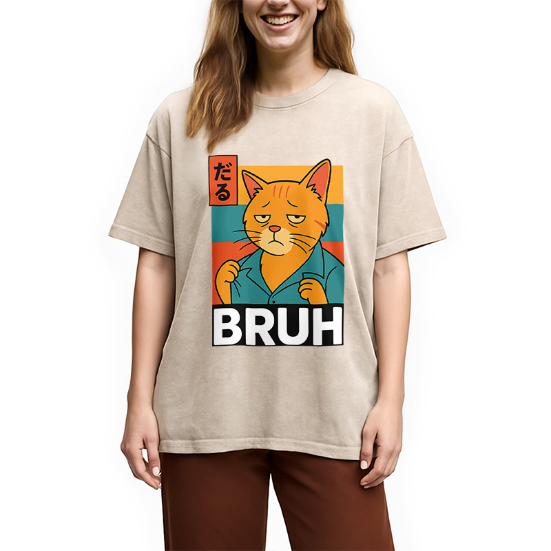Funny Cat Bruh Meme Washed T-Shirt