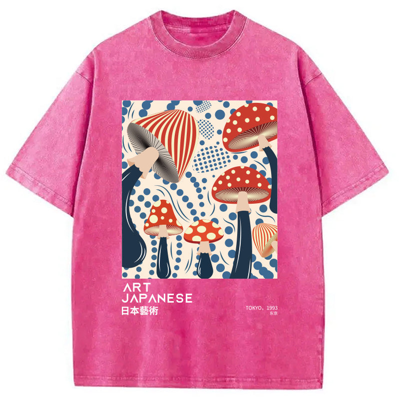 Japanese Art Dancing Mushroom Washed T-Shirt