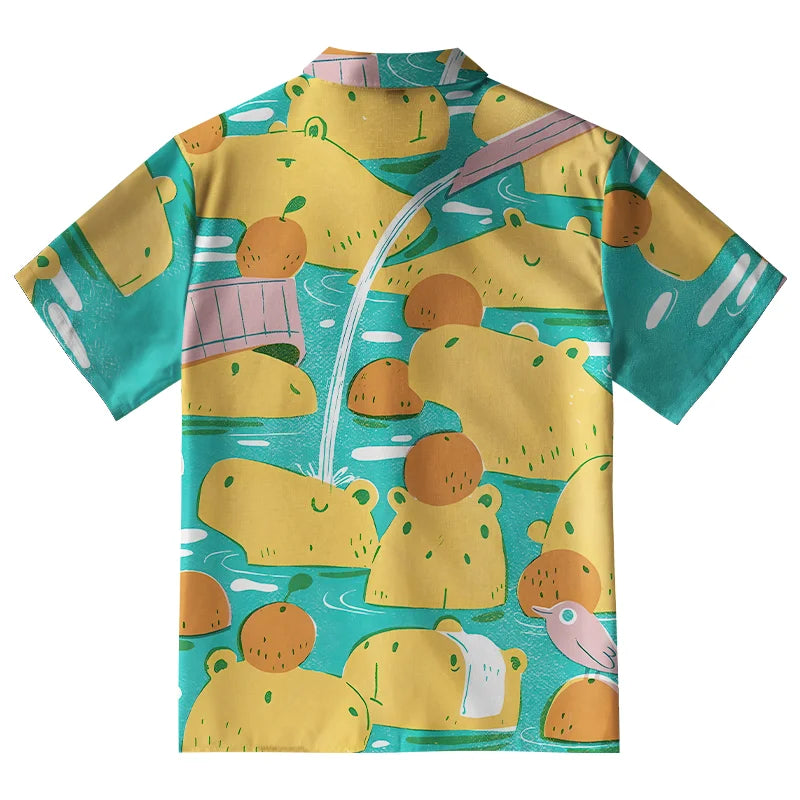 Cute Capybaras Taking A Bath Button-up Shirt