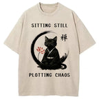 Sitting Calming Zen Cat Washed T-Shirt