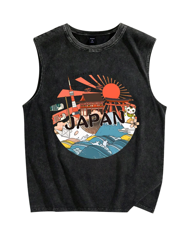Welcome to Japan Poster Vintage Distressed Washed Tank Top