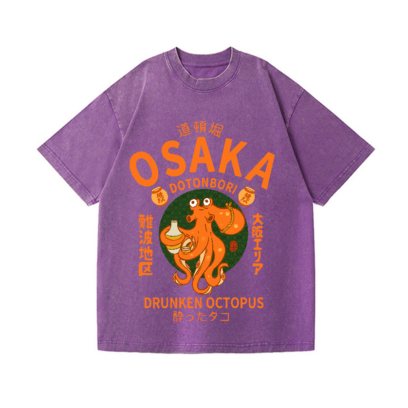 Osaka Dotonbori Drunken Octopus Vintage Wash Japanese Design T-Shirt
