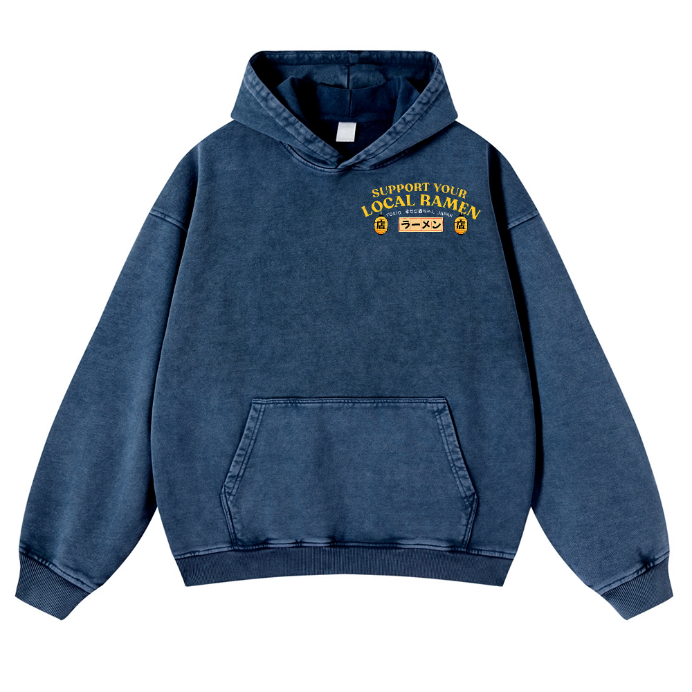 Ramen Lucky Cat Vintage Washed Cotton Back Art Hoodie