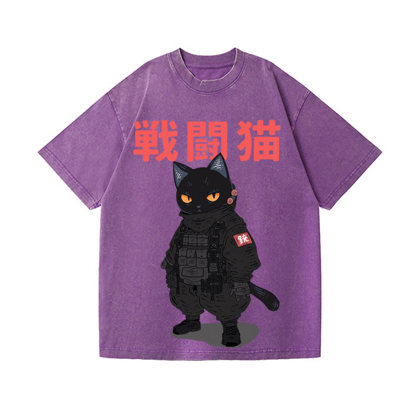 Battle Black Cat Vintage Wash Japanese Design T-Shirt
