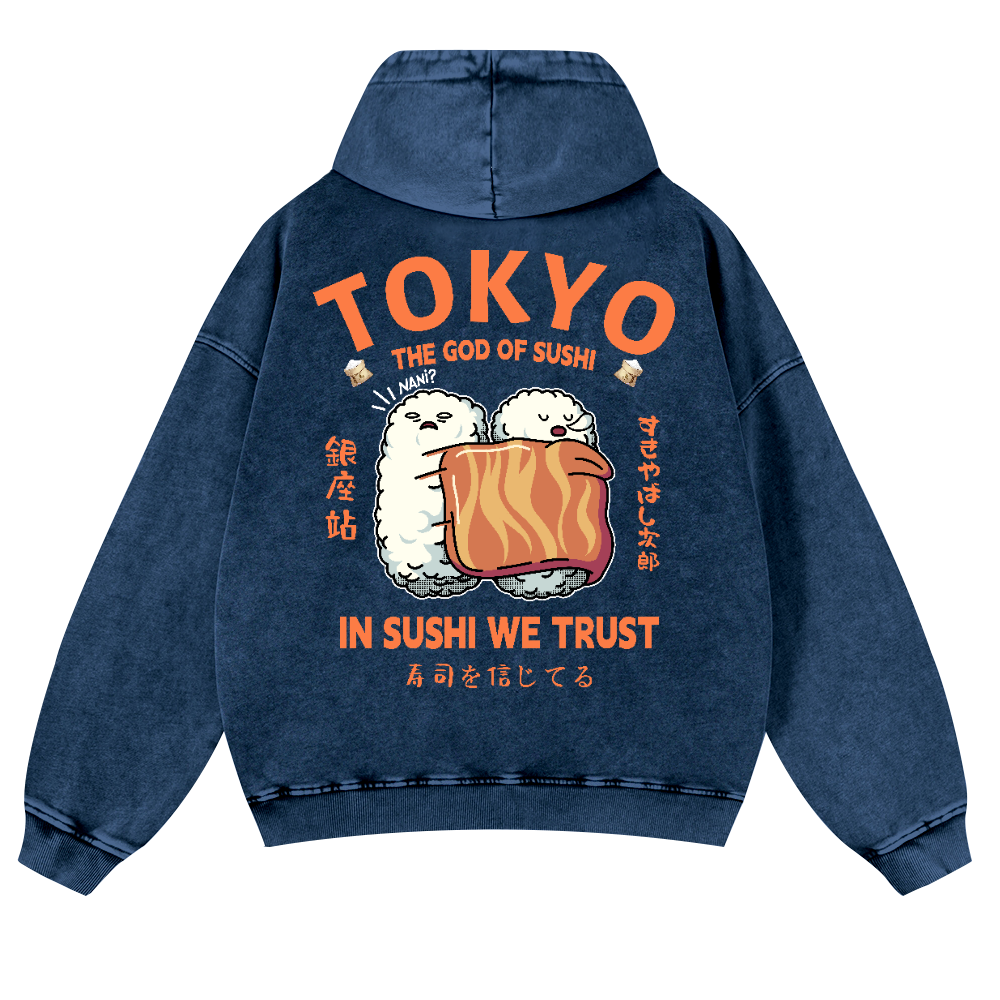 Sushi Vintage Washed Cotton Back Art Hoodie