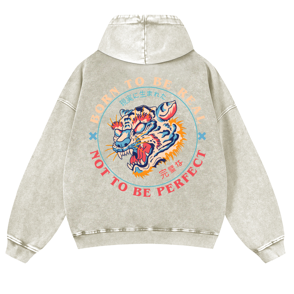 Tiger Vintage Washed Cotton Back Art Hoodie