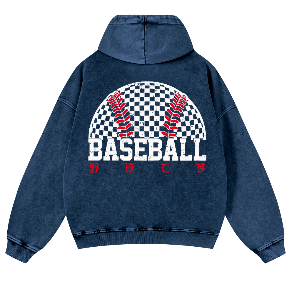 Baseball Vintage Washed Cotton Back Art Hoodie