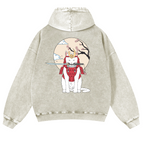 Samurai Cat Vintage Washed Cotton Back Art Hoodie